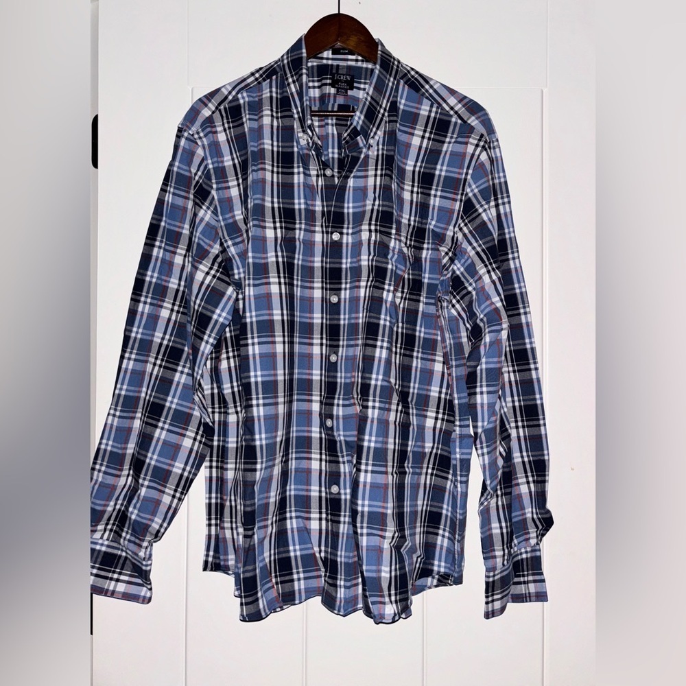 J. Crew Slim Fit Flex Washed Button Up Shirt Business Career Office Blue Men XXL